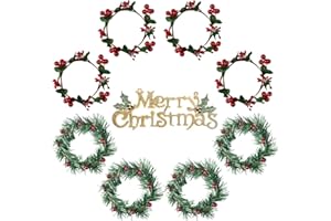 YBB 8Pcs Christmas Candle Rings, Small Artificial Red Berry Wreath Candle Holder Rings, Fits 3 Inch Pillars Candle Tapers for