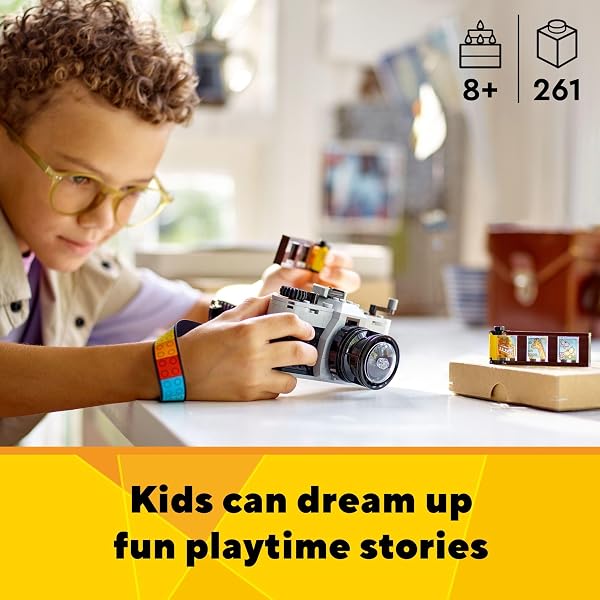 LEGO CREATOR 3 IN 1 RETRO CAMERA TOY, TRANSFORMS FROM TOY CAMERA TO RETRO VIDEO CAMERA TO RETRO TV SET, PHOTOGRAPHY GIFT FOR BOYS AND GIRLS AGES 8 YEARS OLD AND UP WHO ENJOY CREATIVE PLAY, 31147
