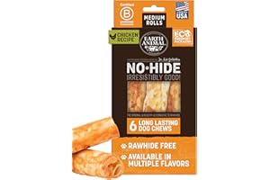 Earth Animal No Hide Medium Chicken Flavored Natural Rawhide Free Dog Chews Long Lasting Chew Sticks | Treats for Large Dogs | Great for Aggressive Chewers - 6 Count