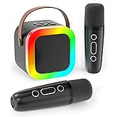 Koolcover Mini Karaoke Machine for Kids Adults, Portable Bluetooth Speaker with 2 Wireless Microphones,Toys Birthday Gifts for Girls Ages 4, 5, 6, 7, 8,9,10,11,12+ Family Home Party (Black)