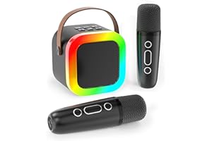 Koolcover Mini Karaoke Machine for Kids Adults, Portable Bluetooth Speaker with 2 Wireless Microphones,Toys Birthday Gifts for Girls Ages 4, 5, 6, 7, 8,9,10,11,12+ Family Home Party (Black)