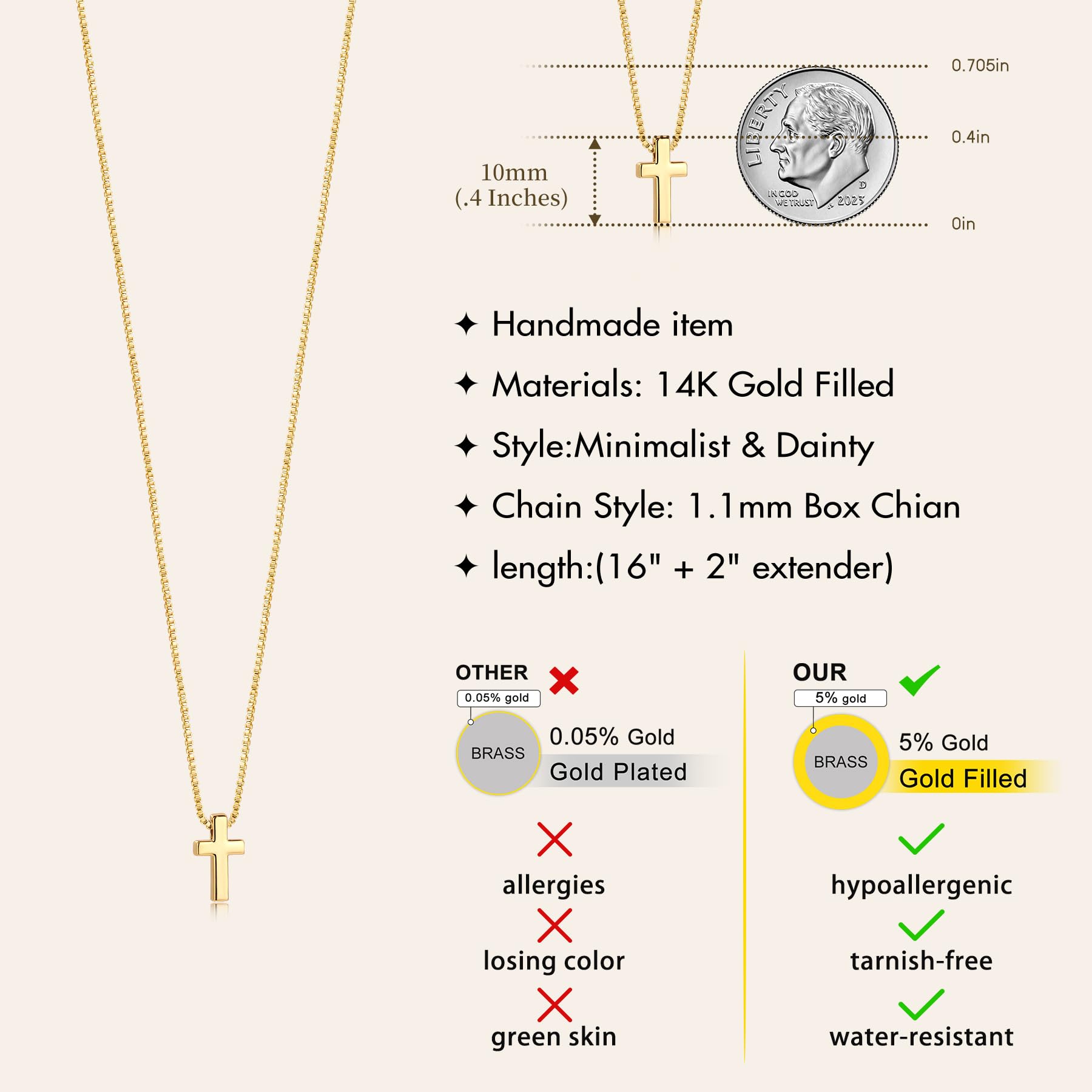 Poxtex Cross Necklace for Women Girls, Dainty 14K Gold Silver Plated Cross Choker Pendant Jewelry Non Tarnish Waterproof Trendy Cute Simple Small Necklace Easter Christian Baptism Religious Faith Jewelry Gifts