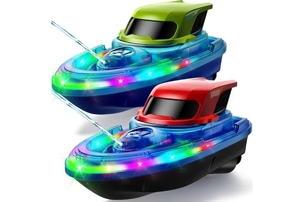 SYMA 2 Pack RC Boats for Kids, Remote Control Boats for Pool, 7-Mode LED Light Up & Water Spray, Up to 40 Min Total (2 Batter