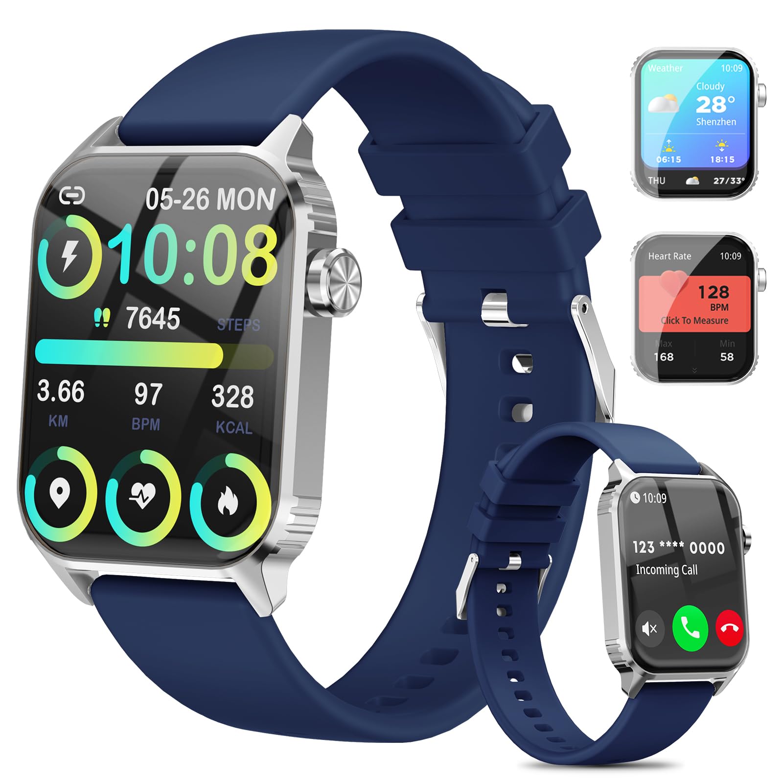 Photo 1 of TRAUSI Smart Watches for Men Women, 1.83 inches HD Smartwatch with 120 Sports Modes, Heart Rate/Sleep Monitor, IP67 Waterproof, Bluetooth Call and Music Control (Dark Blue)