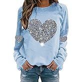 Womens Valentines Day Blouse 3/4 Sleeve Love Sweatshirt Holiday Sequin Heart Shirt Casual Crewneck Tunic Tops 2026