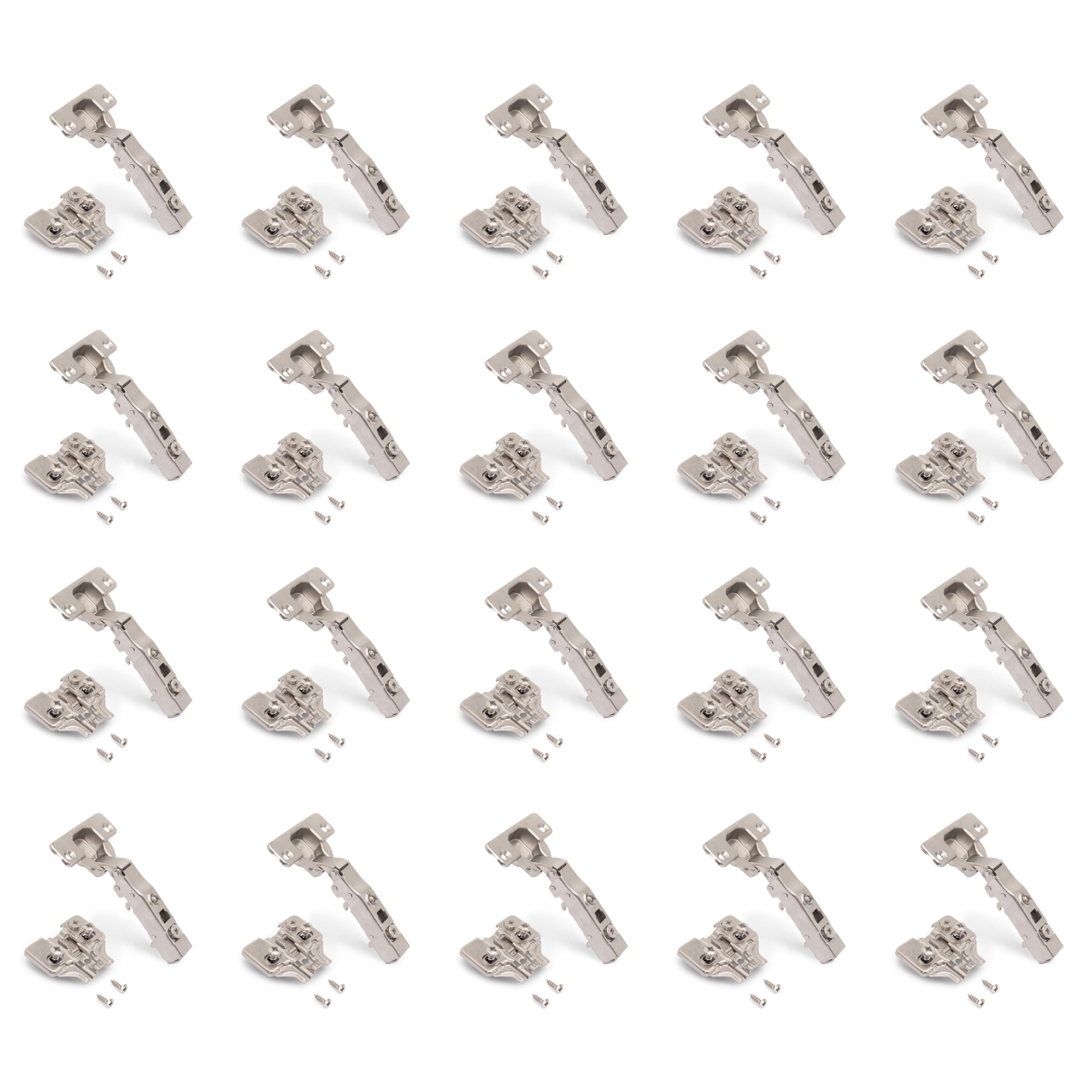 Emuca - Kit of 20 Full Overlay Hinge X91 with Soft Close and Mixed mountig Plate, 105º Opening, Nickel Plated, Steel — image 1