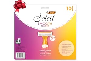 BIC Soleil 3 Colors Women's Disposable with 3 Blade Razors, Aloe Vera, Colorful Stocking Stuffers for Women, 10-Pack