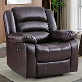 EBELLO Electric Recliner Chair for Adults, Faux Leather Power Oversized Overstuffed Reclining Chair with Thick Cushion, Comfortable Armrest and USB Charge Port, Classic Brown