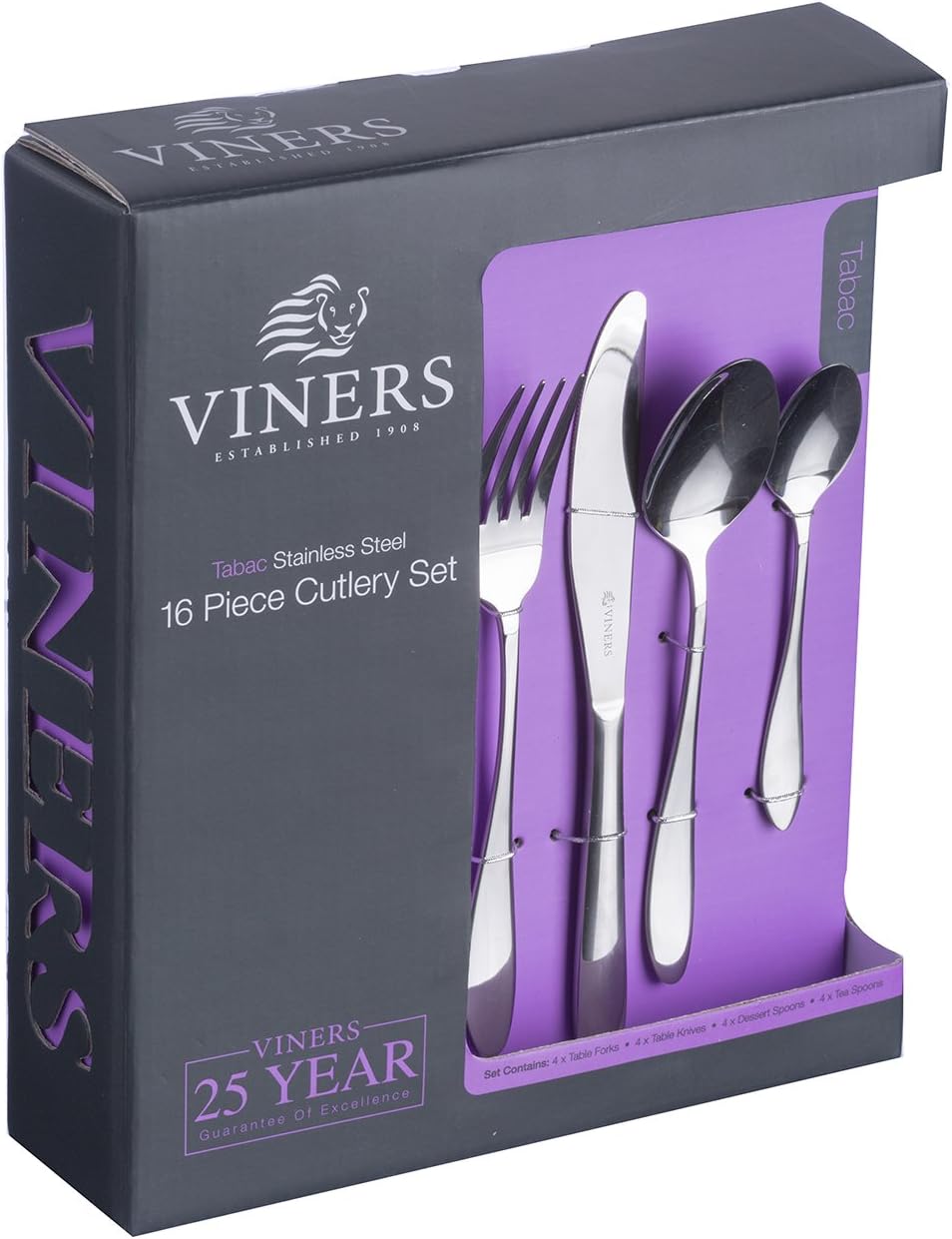 Viners Tabac 16 Piece 18/0 Stainless Steel Cutlery Set including Gift Box, Silver, 16 Piece Set - Image 3