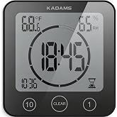 KADAMS Shower Clock Waterproof Bathroom Timer &ndash; Digital Wall Clock with Countdown, Magnetic Kitchen Clock with Temperature &amp; Humidity, Suction Cup for Kids Shower Spa Cook Bath (Black)