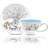 Silver Buffalo Disney Winnie the Pooh Walking Classic Scene Ceramic Teacup and Saucer, 12 Ounces
