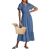ANRABESS Women's Summer Short Sleeve Maxi Dress 2025 Casual V Neck High Waist A-Line Flowy Loose Tiered Boho Long Dresses