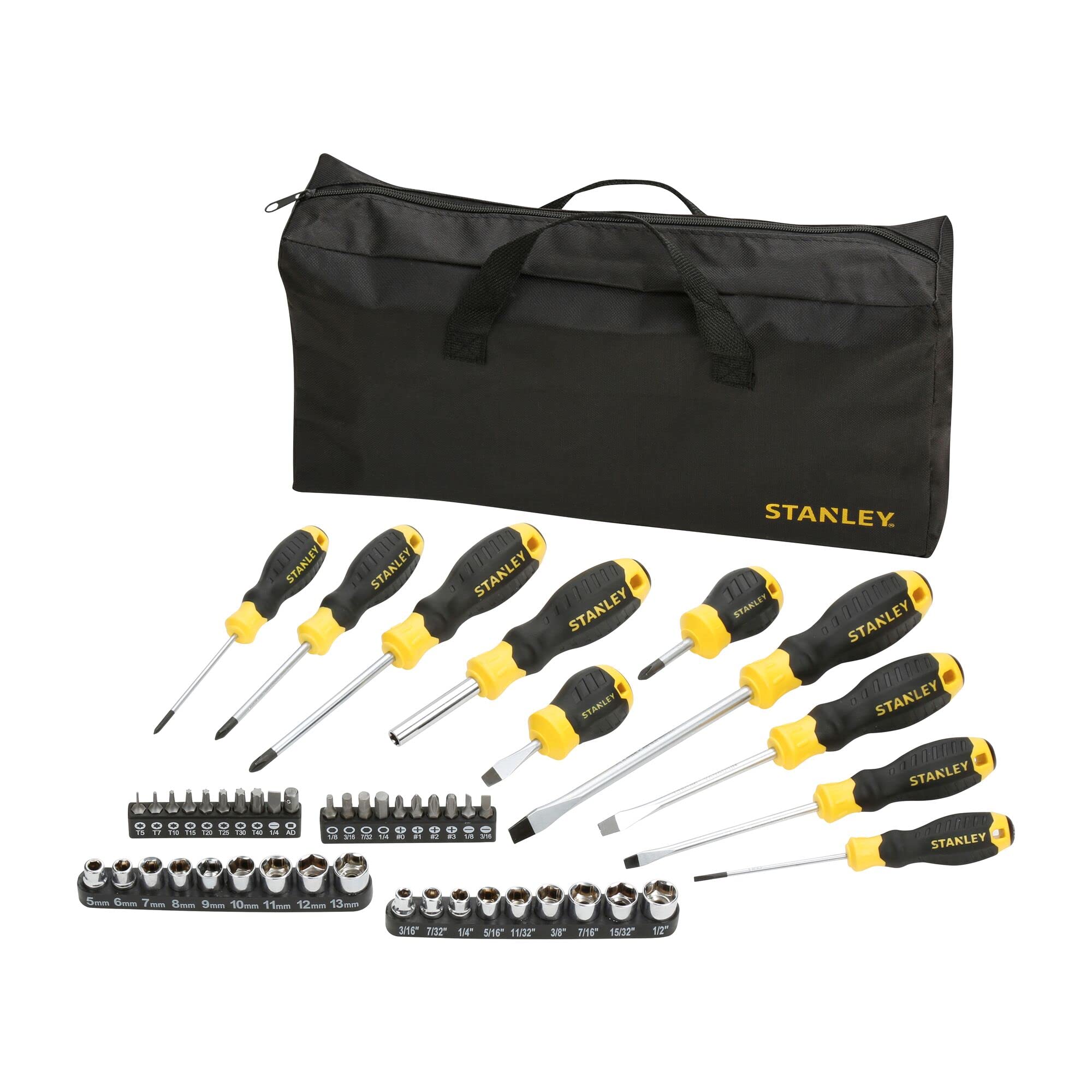Stanley STHT0-70887 Screwdriver Socket and Bit Set with Bag 48 Piece, 0 V, Yellow/Black