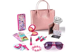 Maikerry Little Girls Purse,Pretend Play for Toddlers 3-5 Old First Princess Toys for 3 Year Old With Handbag Makeup Lipstick Smartphone Credit Card Great Gift for Girls Age 3+(Pink)