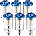Pack of 6 Small Water Oil Separator Filter 1/4 Inch NPT Inlet and Outlet Air Compressor Moisture Filter Airbrush Water Separator for Spray Paint Air Line Compressor Fitting, Blue