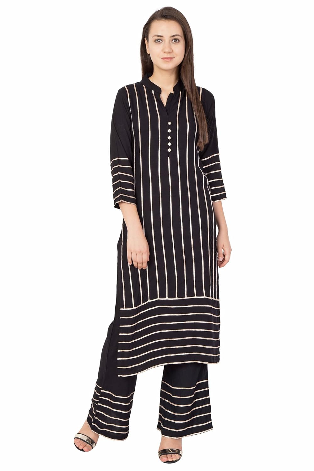 pinky pari band neck straight kurta with palazzo embellished gota work kurta