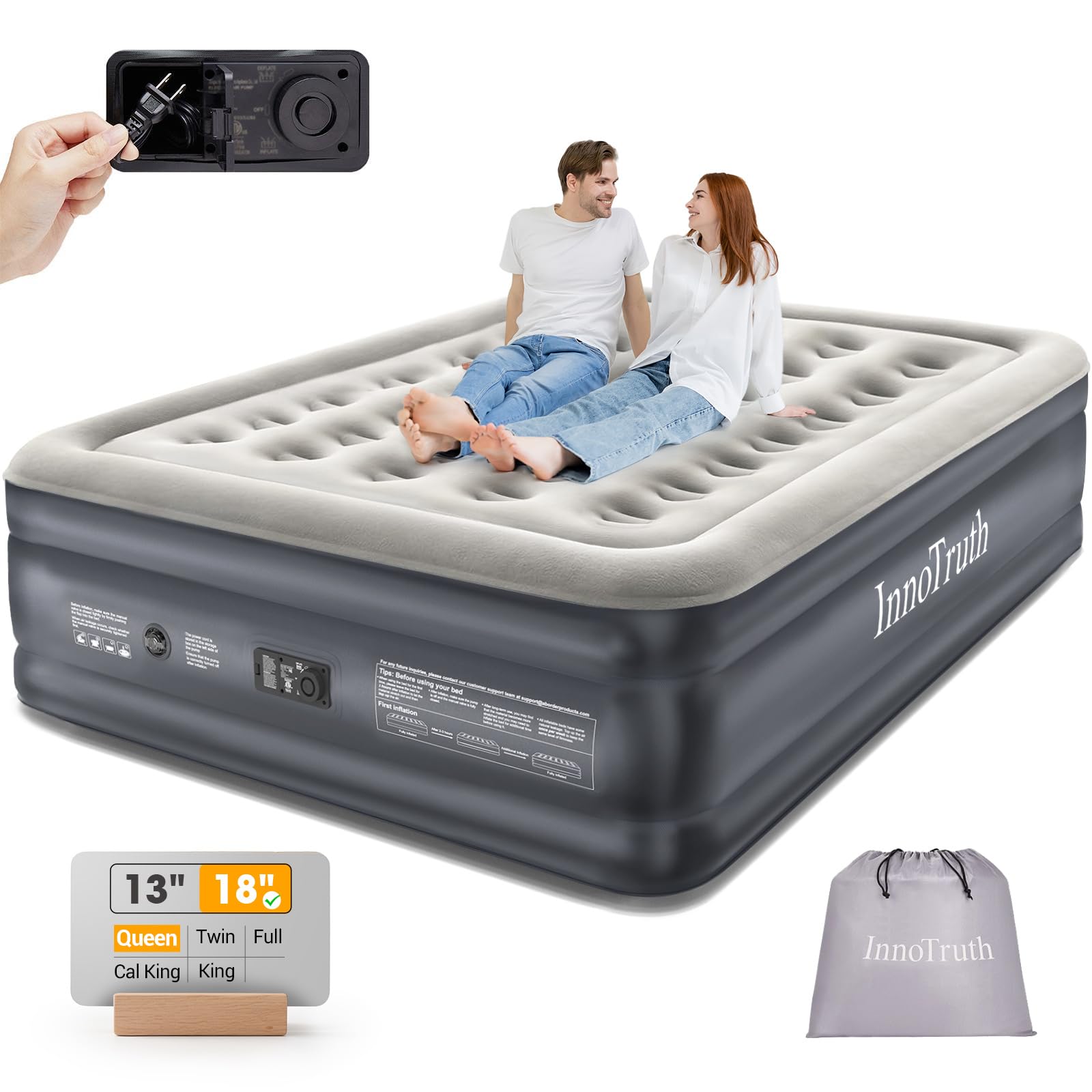 Photo 1 of InnoTruth Air Mattress Queen with Built in Pump, Inflatable Blow up Mattress, 18" Raised Colchones Inflables Air Bed for Guests & Home, Ideal for Home Use and Outdoor Camping, 650lb Weight Capacity