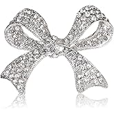 Thinp Rhinestone Bow Brooch Pin, Sparkling Silver Crystal Bow Brooch for Women Elegant Bowknot Vintage Brooches for Lapel Dress Suit Shirt Clothes Decoration Accessories (Silver)
