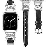 TOYOUTHS Leather Band Compatible with Apple Watch Bands for Women 38/40/41/42/44/45/46/49mm Dressy Designer Diamond Interlock Buckle Thin Strap Buckle for iWatch 11 10 9 8 7 6 5 4 SE/Ultra 3 2 1
