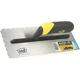 MD Building Premium Flat V Notch Trowel, 3/16in x 1/4in x 1/2in | Ergonomic TPR Grip, Even Adhesive Spread, Floor Wall Mortar Use, Consistent Notch Teeth, Pro Or DIY