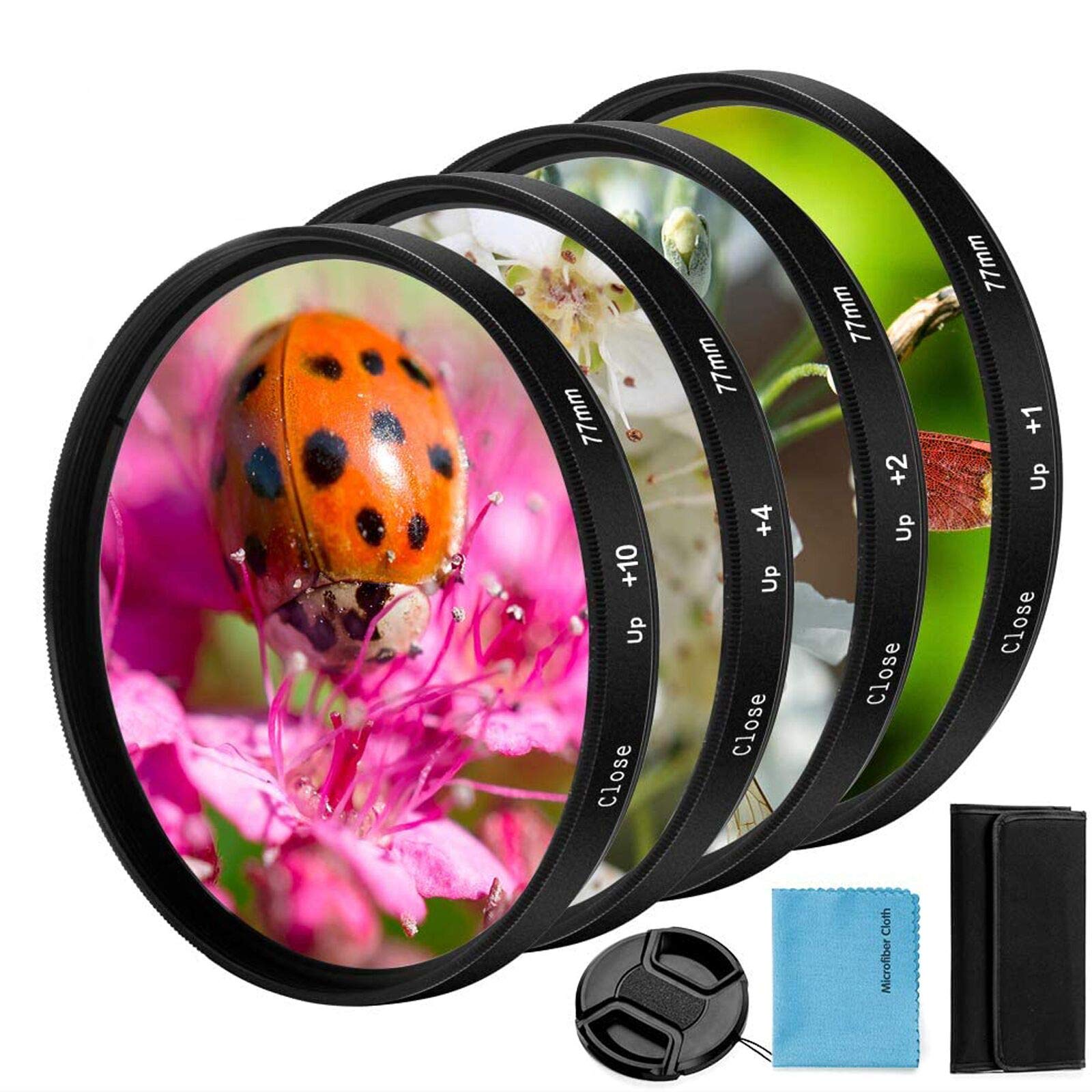 Photo 1 of 67mm Close-up Filter Kit 4 Pieces(+1,+2,+4,+10) Macro Filter Accessory Close-up Lens Filter Kit Set with Lens Filter Pouch for Canon Nikon Sony Pentax Olympus Fuji DSLR Camera+Lens Cap