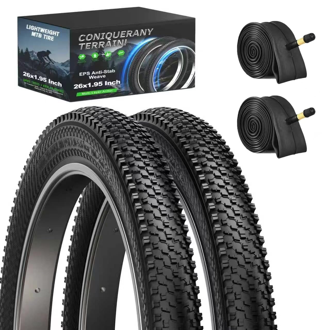 Photo 1 of 26 Inch Bike Tires Replacement 2-Pack 26x1.95 Bike Tire with Anti-Stab Weave, Folding Mountain Bicycle Tires and Tubes