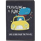 Cute Vegan Leather Passport Holder Cover World Map Travel One Pocket Passport Case Wallet for Kids Teens Adults