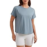 CRZ YOGA Pima Cotton Relaxed T-Shirts for Women - Workout Athletic Gym Casual Short Sleeve Shirts Basic Crewneck Hip Tops