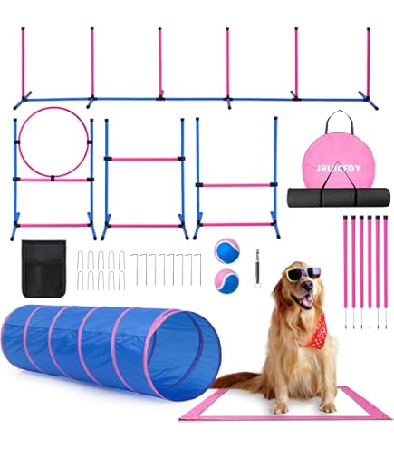 Kit De Agilidad Para Perros PawHut – Juego De Postes Tejidos – Entrenamiento Al Aire Libre – Poste Blanco Con Base Azul