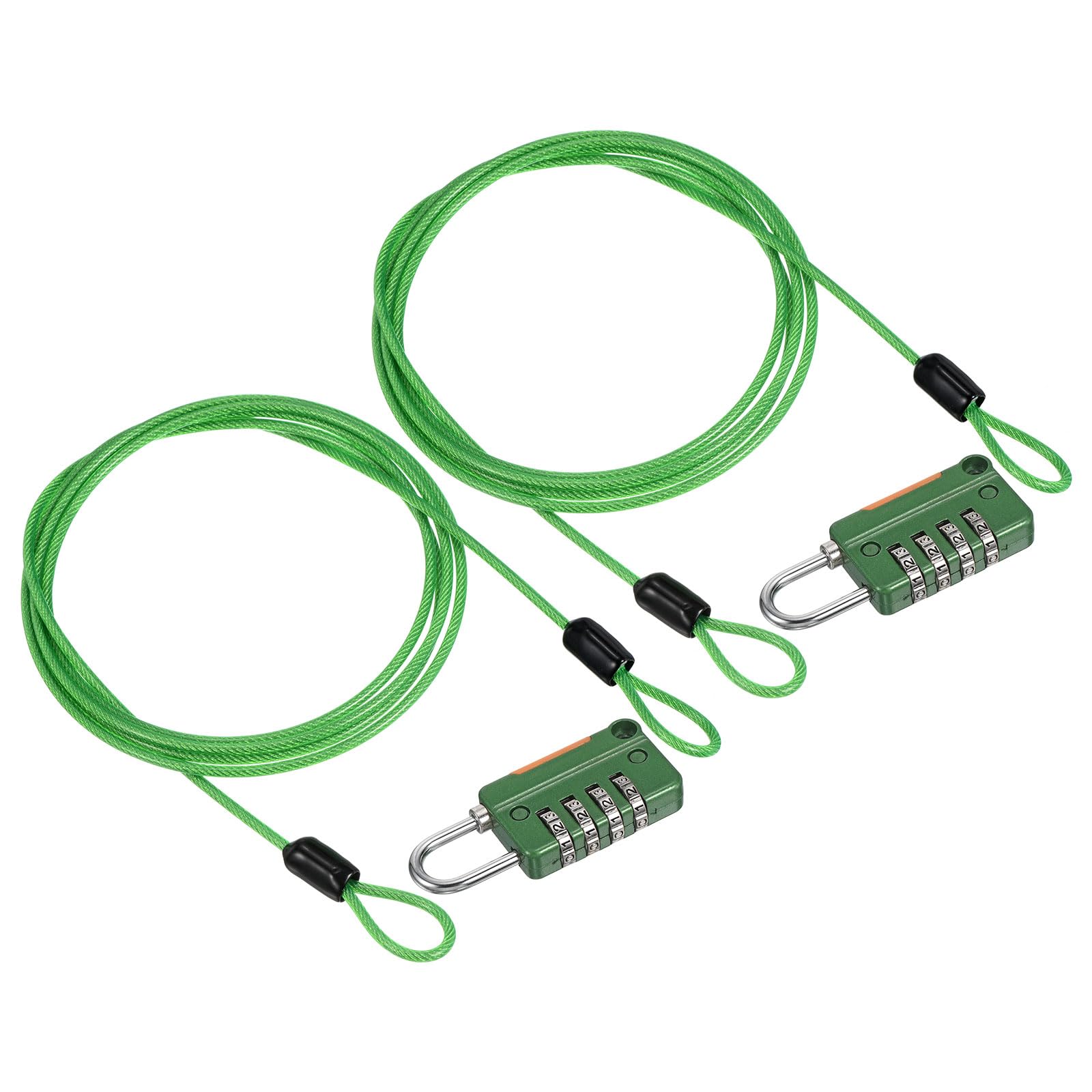 PATIKIL Security Steel Cable with 4 Digit Combination Lock, 2 Set 4.9Ft Coated Safety Wire Rope Double Loop Padlock for Outdoor Travel Luggage, Green
