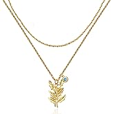 MTMY Birth Flower Necklaces for Women 18K Gold Plated Dainty Layered Birth Month Flower with Birthstone Pendant Necklaces Personalized Custom Floral Jewelry