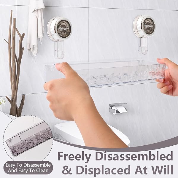CORRUGATED SUCTION CUP STORAGE HOLDER, MOVABLE SUCTION CUP SHOWER SHELF, NO-DRILL WALL MOUNTED STORAGE HOLDER FOR BATHROOM KITCHEN STORAGE RACK SHELF SHOWERS ACCESSORIES, GLACIER PATTERN(DARK GREY)
