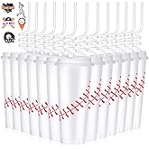 Blushtier 2 50 Sets Baseball Plastic Tumbler with Lid and Straw Stickers Baseball Cups 24 oz Reusable Plastic Stadium Cups Party Favors for Coach Men Women Gifts Travel Birthday Sport Event