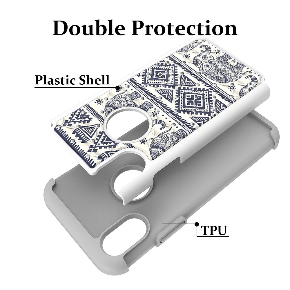 iPhone X Case, MagicSky [Shock Absorption] Studded Rhinestone Bling Hybrid Dual Layer Armor Defender Protective Case Cover for Apple iPhoneX - Elephant