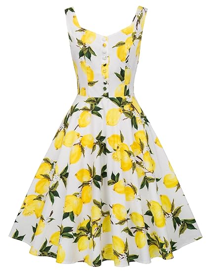 Belle Poque Damen 50s Vintage Retro Blumenkleid Träger Swing Kleid Partykleid Strandkleid BP416