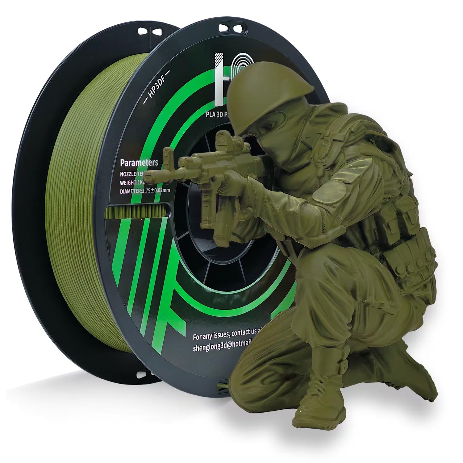 Photo 1 of HP3DF PLA Filament, Matte PLA, 3D Printer Filament, PLA Filament 1.75mm Dimensional Accuracy +/- 0.02mm, 1KG Spool (2.2 lbs), Fit Most FDM Printer (Matte Army Green)