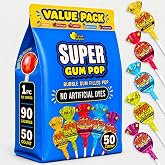 Natural Mega Gum-Filled Lollipops, 50 Count, Over 2 lb | No Artificial Dyes, Halloween Natural Candy, Teacher's Rewards, Schools