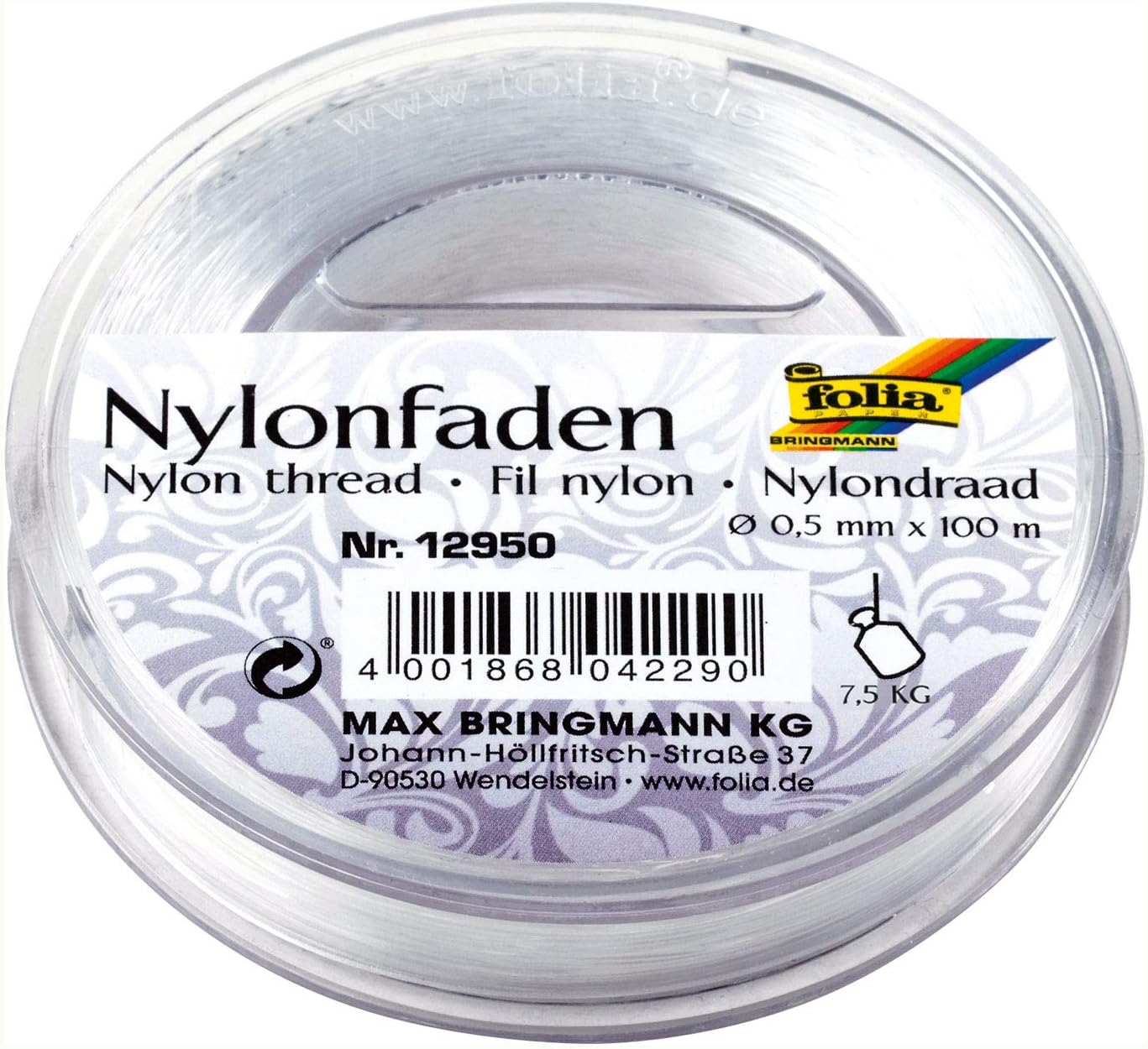 Amazon Com Folia On Spool Transparent Nylon Thread 0 5 Mm X 100 M Maximum Weight Supported 7 5 Kg Folia Home Kitchen