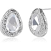 Desnuage Teardrop Crystal Stud Earrings for Women 925 Sterling Silver Sparkly Hypoallergenic Dainty Hammered Pattern Jewelry Gift