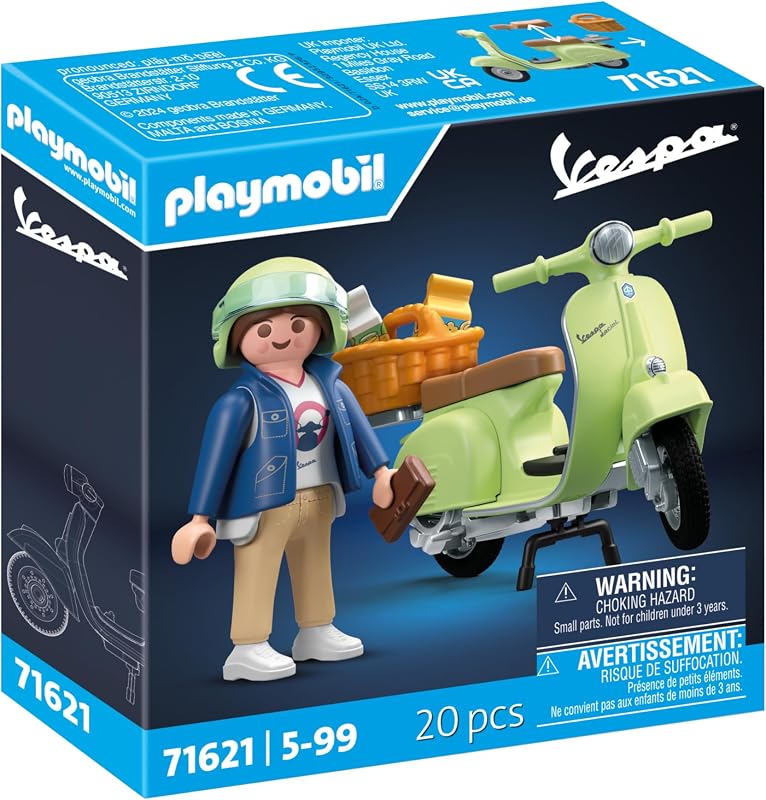 PLAYMOBIL Carros 71621 1969 Vespa 150 Sprint Veloce, Verde Claro, Modelo Fiel para colecionadores e ventiladores, Inclui acessórios versáteis e várias opções de sela