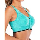 FLORATA Women's Zip Front Sports Bra Seamless Wirefree Post Surgery Bra Padded Sports Bras Yoga Bra with Removable Cups