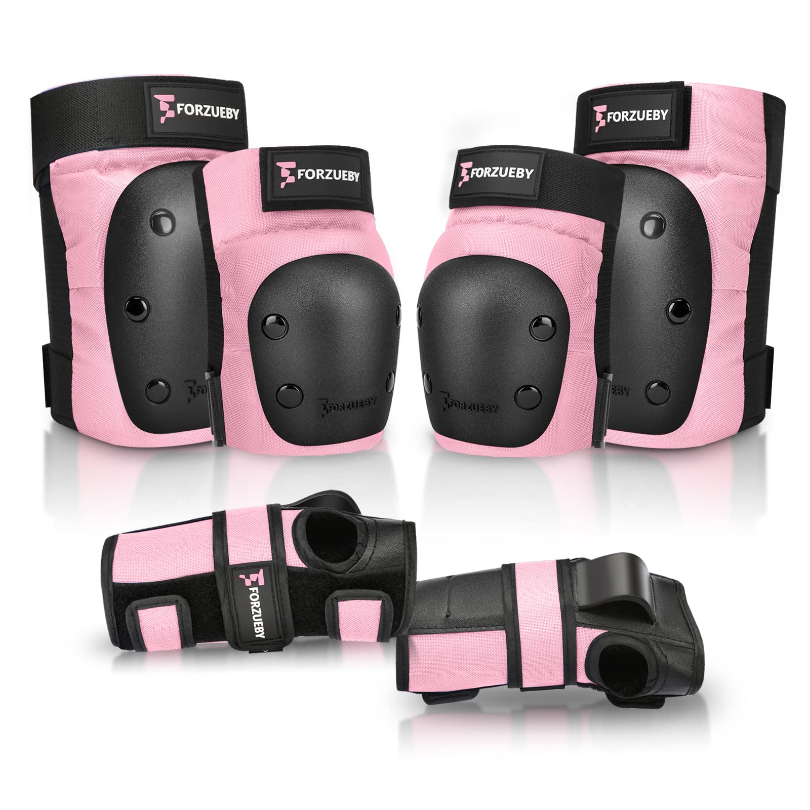 Forzueby Adult/Kids Knee Pads Elbow Pads Wrist Guards 6 in 1 Protective Gear Set for Inline Roller Skating Skateboarding Scooter BMX etc