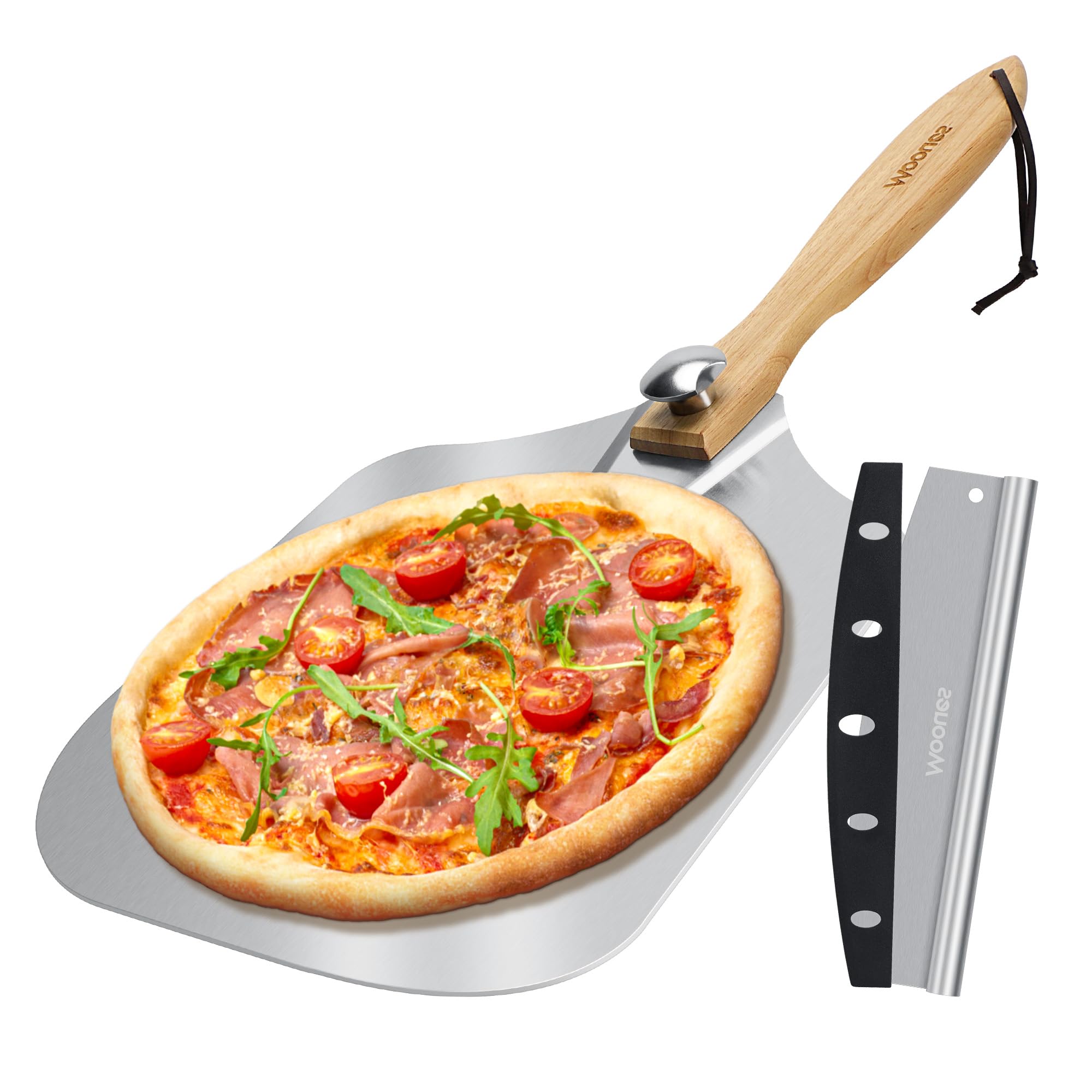 Photo 1 of 12 inch Aluminum Metal Pizza Peel with Foldable Wood Handle, Easy to Storage And Clean Pizza Spatula Paddle Pizza Oven Accessories for Family Pizza Oven Baking Pizza