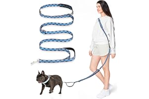 Tivray Hands Free Dog Leash, 8.5ft Versatile Crossbody Waist with 3 Rings for Puppy, Small & Medium Dogs, Easy Adjust for Running Jogging Walking, Sponge Handle, Geometric Blue