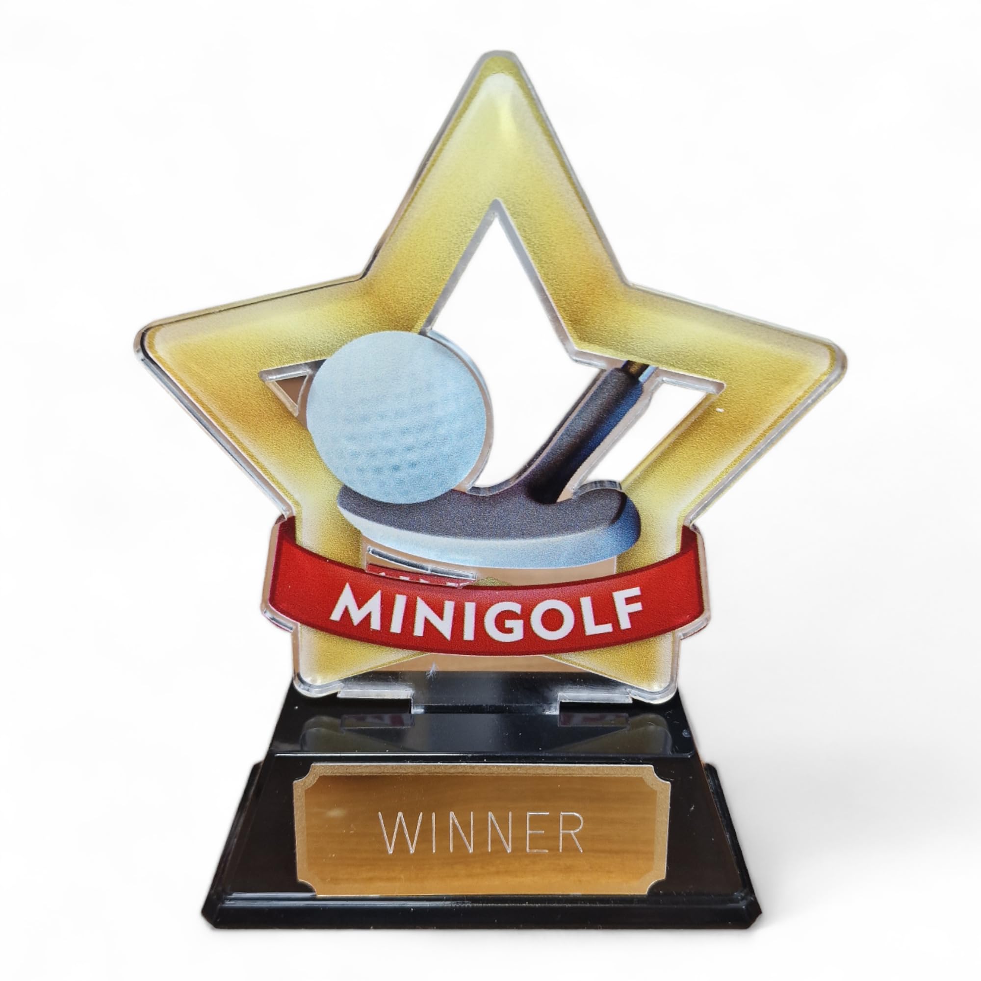 Trophy Monster Minigolf Gold Star Award For the Star Golfer! | FREE Engraved Winners Plate | for Events & Parties | Made from Printed Acrylic (130mm)