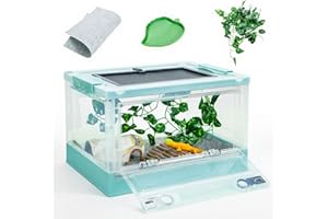 BINANO 16" Foldable Reptile Terrariums Snake Tanks Enclosures for Bearded Dragons Iguanas Lizards Crested Geckos Clear Views Portability High-Temperature Resistant Iron Mesh (Blue, Small)
