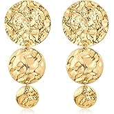 HESSAWELL Gold Hammered Rectangle Geometric Hoop Dangle Earrings Statement Vintage Round Hoop Drop Earrings for Women Jewelry