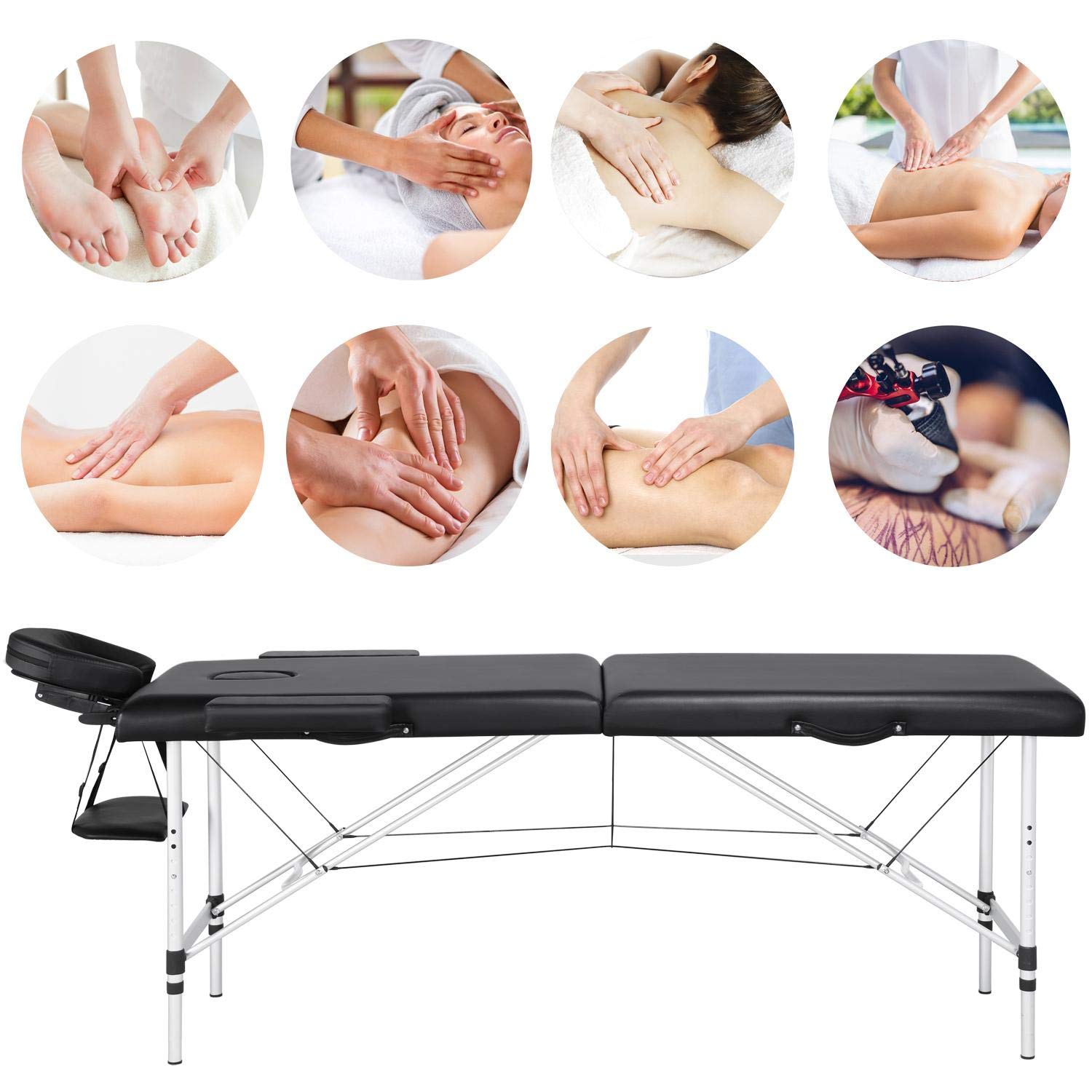 Yaheetech Portable Massage Table 84inch Massage Bed Aluminium Height Adjustable Facial Salon Tattoo Bed Black: Beauty