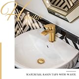 Hapilife Basin Mixer Taps Waterfall Gold Brushed Finish G1/2 Hoses 1 Hole view 2