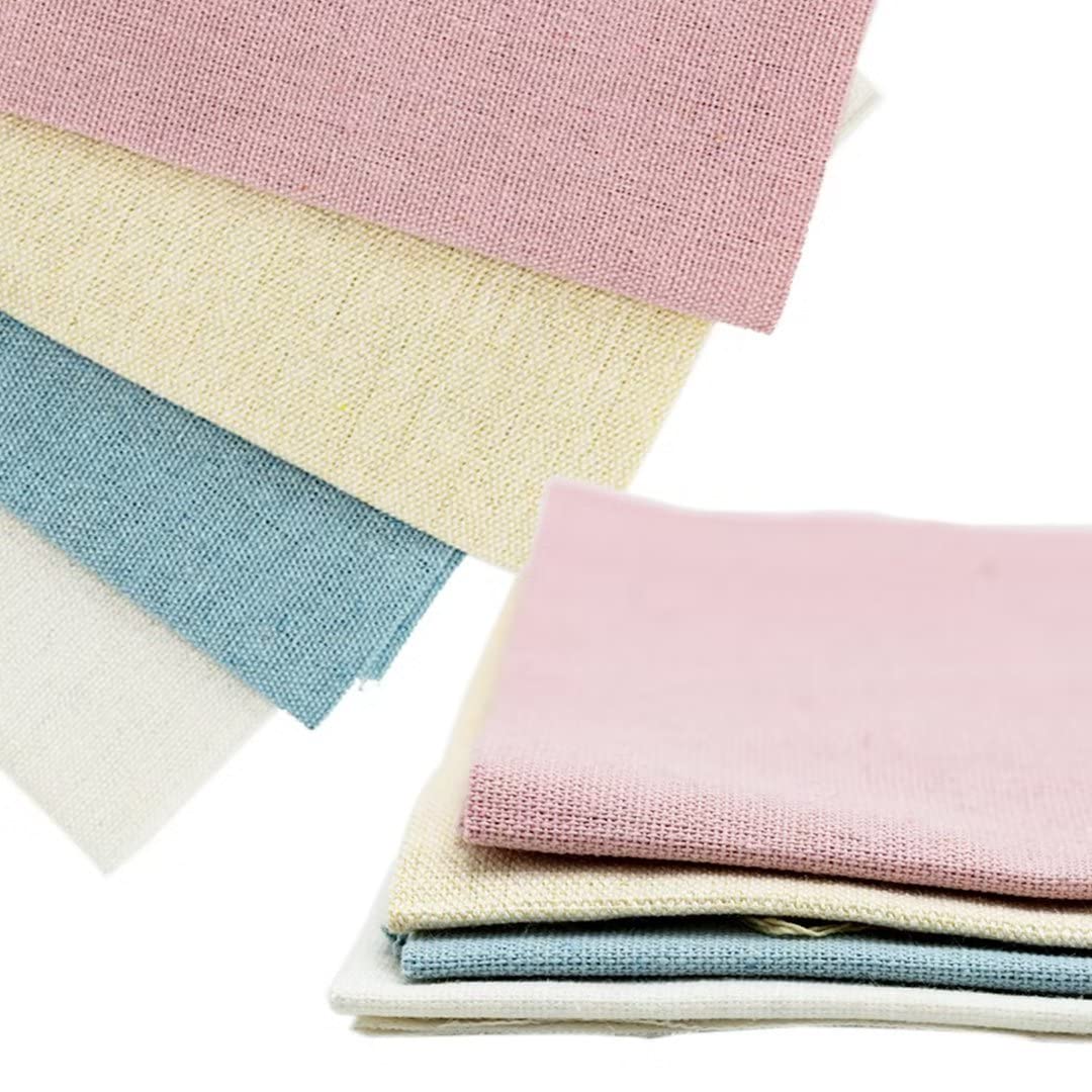 4 Pcs Natural Embroidery Fabric Linen Cotton Cross Stitch Fabric, 50x50cm, 4 Colors, for Making Garment Craft Needle Embroidery and DIY Decoration
